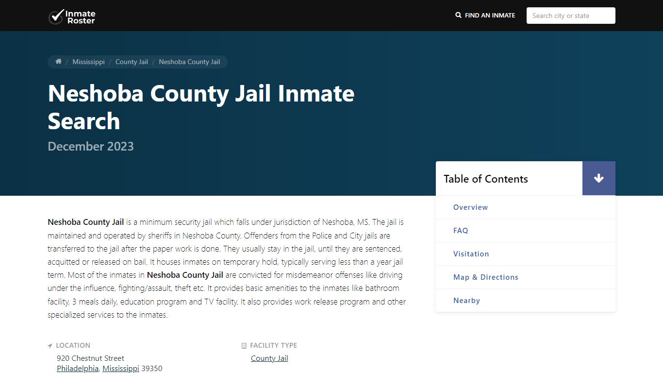 Inmate Search | Neshoba County Jail - Philadelphia, MS