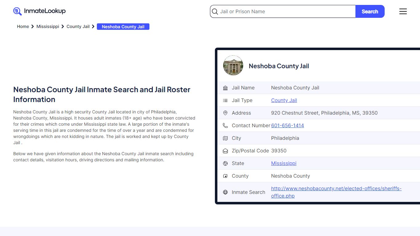 Neshoba County Jail Inmate Search - Philadelphia Mississippi - Inmate ...